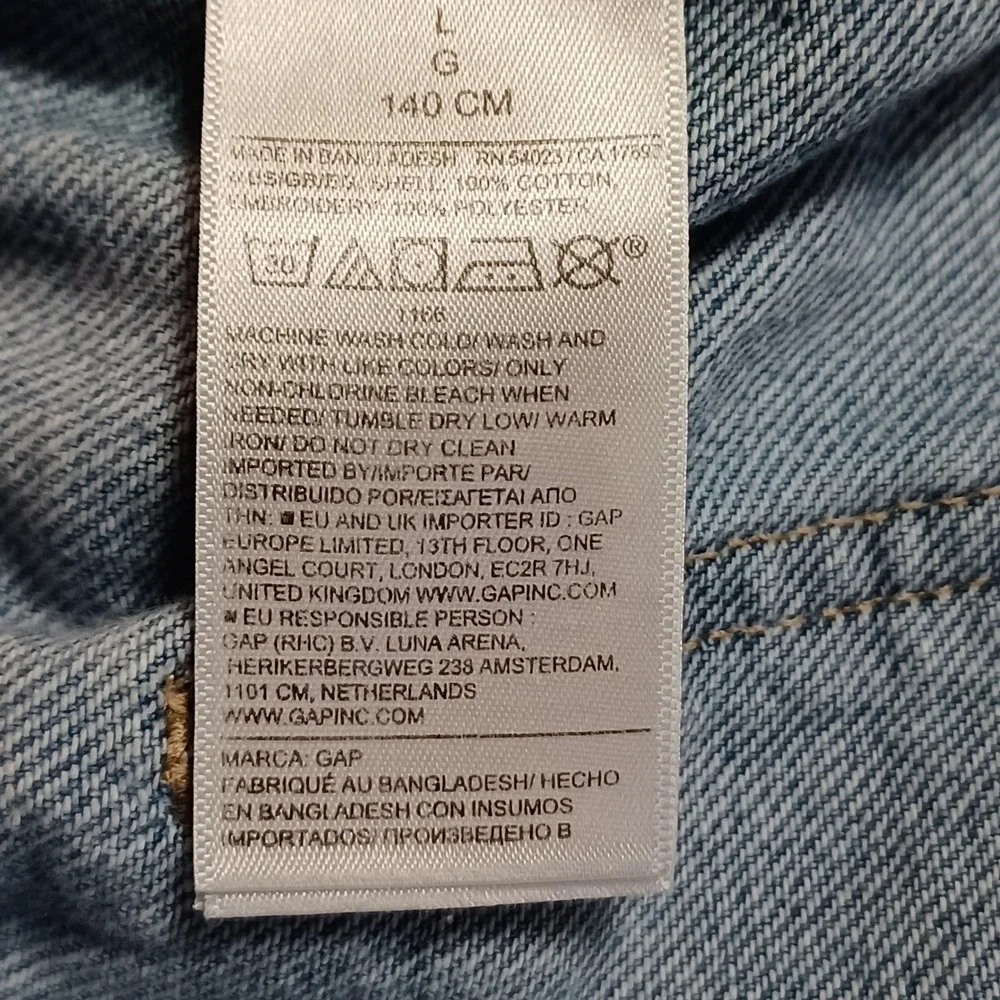 Gap Jeans Girls L Blue Easy Wide-Leg Pull-On Hearts Embroidered Raw Hem S835159